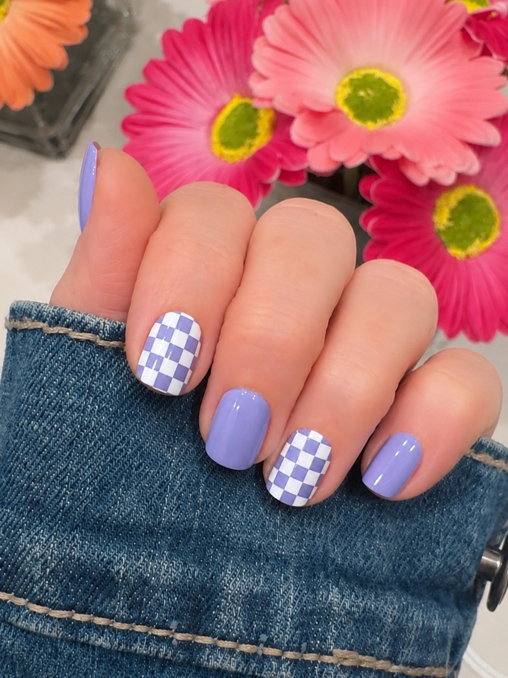 Lavender Checkmate Nail Wraps 💜 Checkerboard Glossy DIY Mani